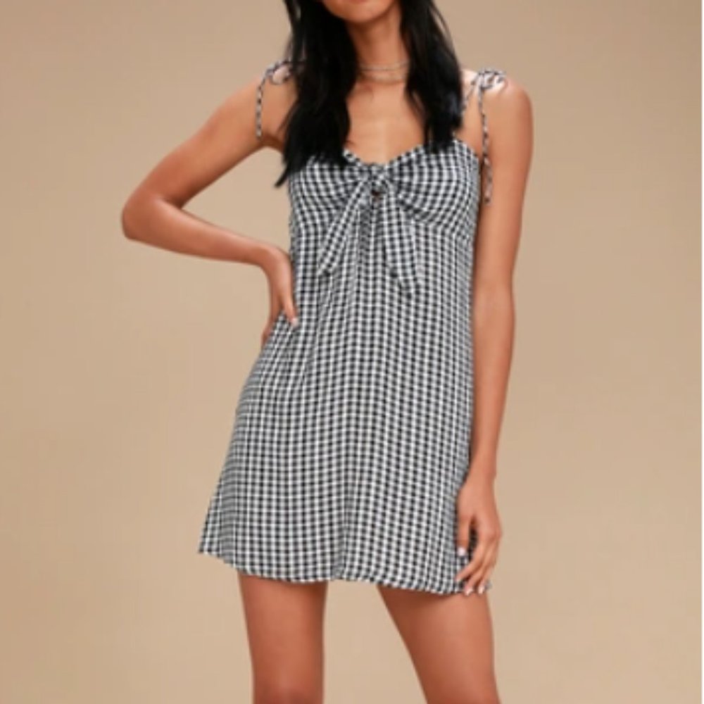 BILLABONG Black and White Gingham Tie-Front Dress